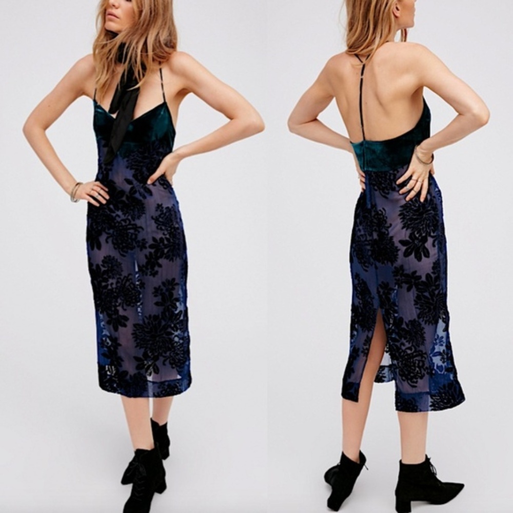 Free People slip, sheer w/ velvet trim and detail